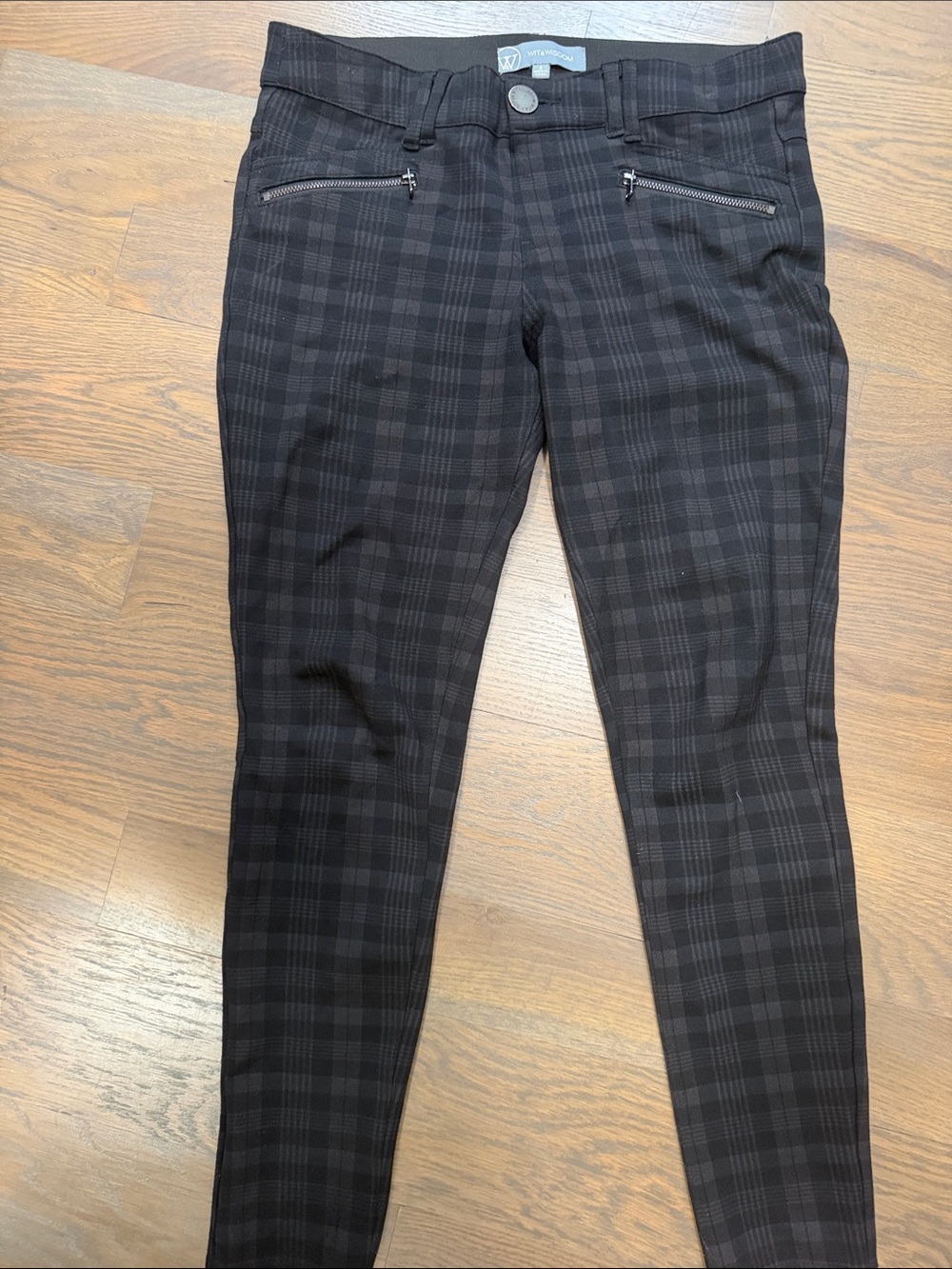 Wit & Wisdom Black Plaid Cropped Slim Pants